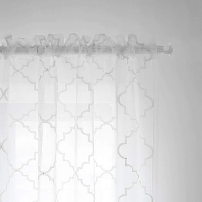 MYSTIC-HOME Sheer Curtains White 95 Inch Length, Rod Pocket Voile Drapes for Living Room, Bedroom, Floral Semi Crinkle Curtain Panels for Yard, Patio, Villa, Set of 2, 52"x 95".