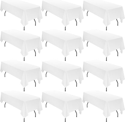 12 Pack 60 x 102 Inch Rectangle Tablecloth, White Tablecloth for 6 Feet Rectangle Tables,Polyester Tablecloth Washable Fabric Table Cloth for Wedding Dining Table Buffet Parties Camping