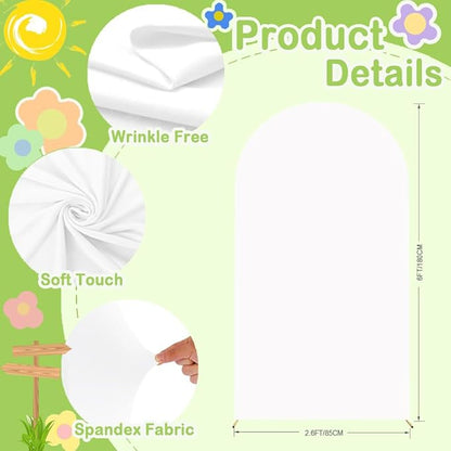 White Arch Cover - 6ft Backdrop Fabric Spandex for Wedding Arch Stand Frame - Round Top Chiara Cover for Birthday, Bridal Shower, Prom, Balloon Party Ceremony