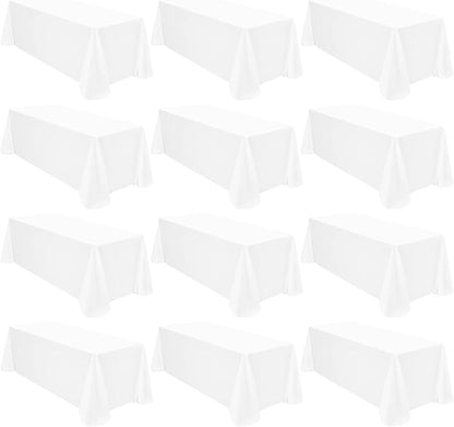 12 Pack Polyester Rectangle Tablecloth 90 x 132 Inch White Tablecloth for 6 Ft Rectangle Tables,Washable Fabric Table Covers Polyester Table Clothes for Wedding Parties Banque