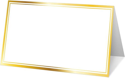 25 Premium Place Cards for Table Seating, Wedding Name Place Card with Gold Border, Tent Cards for Birthday Bridal Shower Baby Shower Reception Dinner Party Decorations -A19
