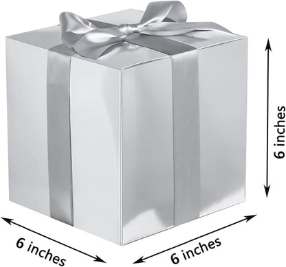 COTOPHER Small Gift Boxes 25 Pack 6x6x6 inches Silver Gift Boxes with Lids for Gifts, Crafting, Wedding Party Favor, Cupcake Boxes, Candy, Bridesmaids Proposal Box with Ribbons and Stickers