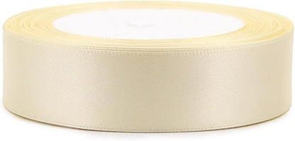 Rice White Solid Satin Ribbon 1 Inch 25 Yards Solid Polyester Fabric Ribbon for Gift Wrapping Wedding Christmas Baby Shower Birthday Party Decoration Handmade Immortal Flower Craft