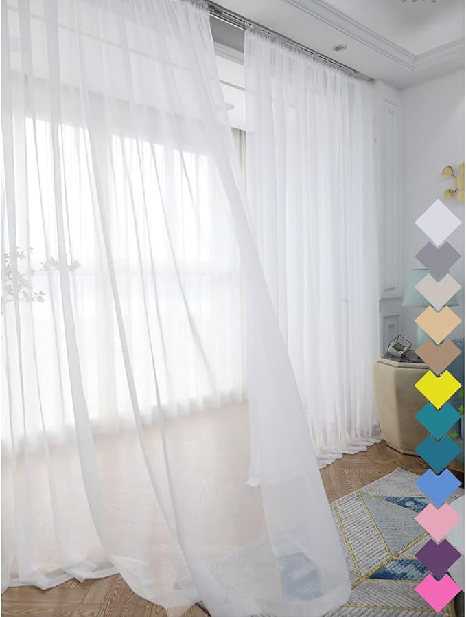 Window White Sheer Curtains 60 Inches Width 120 Inches Long 2 Panels Sheer Curtains Clear Curtains Basic Rod Pocket Panel for Home/Living Room/Bedroom/Kids Room