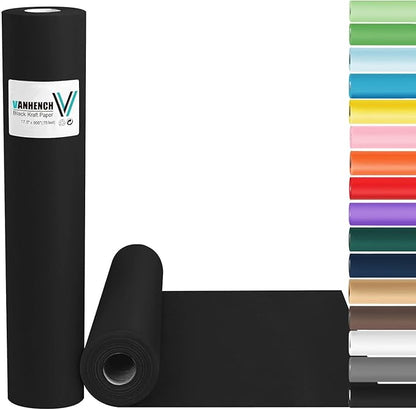 Vanhench Black Wrapping Paper, 17.5" x 963" (80 1/4FT), Art Paper, Birthday, Bouquet Flower Wrapping, 80GSM 55LB