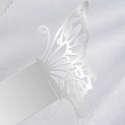 150PCS Butterfly Napkin Rings for Luxury Banquet Style, Reusable Paper Napkin Holders for Wedding Banquet Dinner Table Decor, and Catering Party Services (Silver) (Pack of 2)