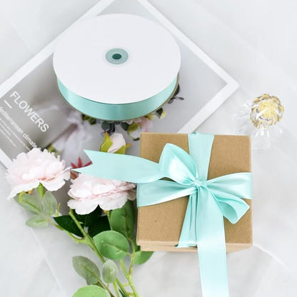 TONIFUL 1 Inch x 100yds Teal Turquoise Blue Satin Ribbon, Thin Solid Color Satin Ribbon for Gift Wrapping, Crafts, Hair Bows Making, Wedding Party Decoration, Invitation Cards, Floral Bouquets