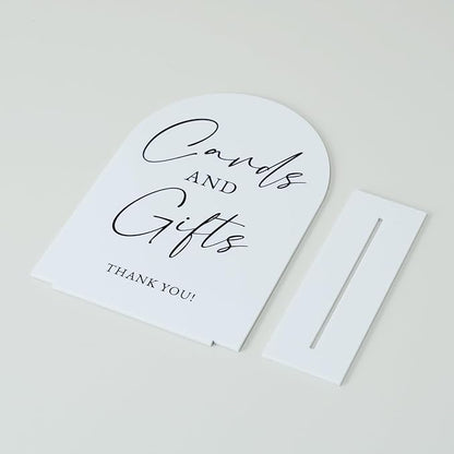 White Arch Acrylic Wedding Sign- 5"x7" Cards and Gifts Sign and Base,1/8" Thick | Modern Calligraphy Arched Acrylic Table Sign for Wedding & Event Party