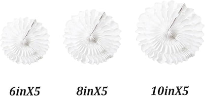 15pcs White Paper Fans Decorations - 6'', 8'', 10'' Round Tissue Honeycomb Set for Party, Birthday, Wedding Events