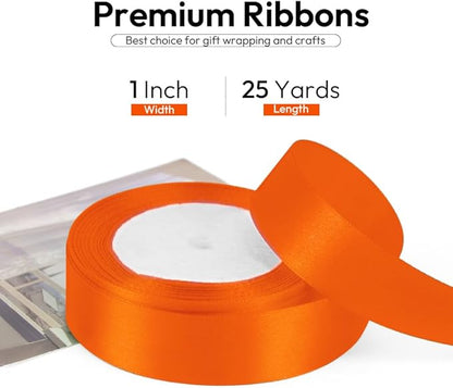 1 Inch Orange Ribbon, 25 Yards Orange Stain Ribbon for Gift Wrapping, Halloween, Christmas and Birthday Party Decoration, Craft, Flower Bouquet, Sewing