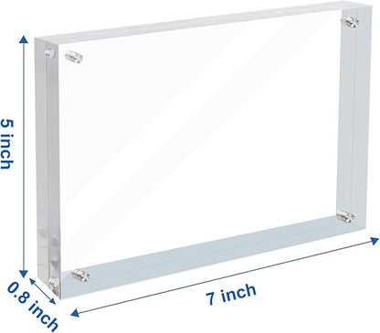 5x7 Acrylic Magnetic Picture Frame, 20 mm Thick Clear Double Sided Freestanding Photo Frame, Transparent Frameless Floating Frames with Magnets Corners