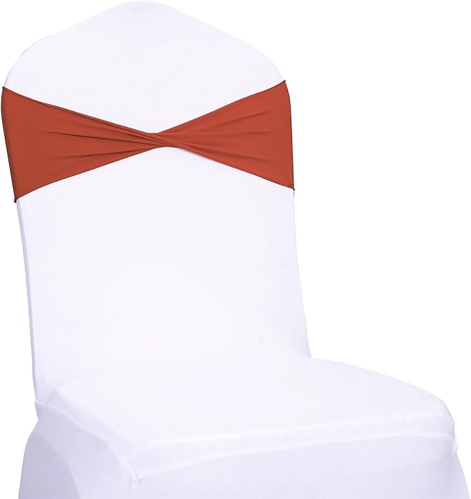 VDS Pack of 300 PCS | Terracotta | Spandex Chair Sashes Bows Without Buckle | Stretch Elastic Banquet Universal Folding Chair Band Tie with for Wedding Party Conference Celebration Event Decoration