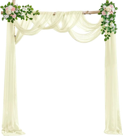 Wedding Arch Draping Fabric Beige Arch Drapes Sheer Backdrop Curtain for Ceremony Photo Wedding Decor 19Ft Length x 28" Width 6 Panel
