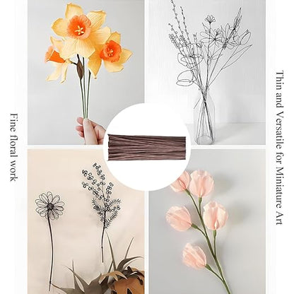 HAHIYO 20Gauge Brown Paper-Wrapped Metal Floral Wire 14 Inches(36cm), 70 Pack Flexible Paddle Wires Florist Wire Garden Wires for Craft Christmas Wreath Flower Arrangement Bouquet Wrapping Wedding DIY