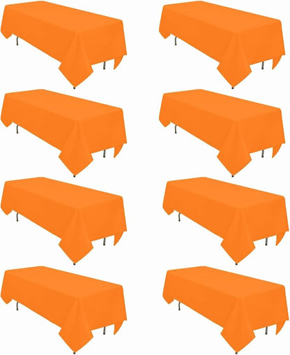 8 Pack Orange Tablecloth 60 x 126 Inch Rectangular Tablecloths for 8 Foot Rectangle Tables, Wrinkle Resistant Orange Table Cloth Washable Polyester Fabric for Buffet Wedding Party Banquet