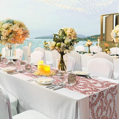 Sequin Table Runners 5 Pieces Rose Gold Flower Table Runners 12x72 Inch Glitter Dining Table Cover for Party Wedding Birthday Reception Banquet Decoration Spring Party Chair Sashes