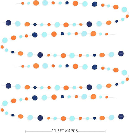 46 Ft Navy Blue Orange and Teal Circle Dots Garland Royal Blue Orange Aqua Polka Dot Hanging Paper Streamer for Birthday Wedding Bridal Baby Shower Outer Space Galaxy Theme Party Decorations Supplies