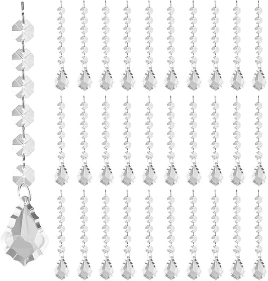 50 Pack Hanging Crystals - Clear Acrylic Prisms Pendant Ornaments for Christmas Tree, Centerpieces, Chandelier, Window & Home Decor, Ideal for Weddings, Parties Decorations (Maple Leaf)