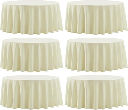 Round Tablecloth 6 Pack 108 Inch Ivory Tablecloths Washable Decorative Linen Polyester Table Clothes Cover for Dining Table Banquets Buffet Parties and Wedding