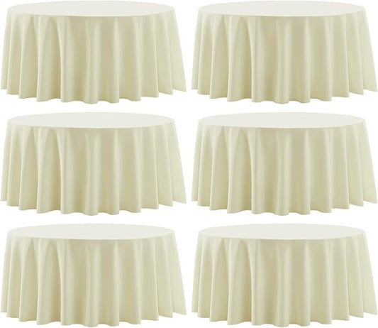 Round Tablecloth 6 Pack 108 Inch Ivory Tablecloths Washable Decorative Linen Polyester Table Clothes Cover for Dining Table Banquets Buffet Parties and Wedding
