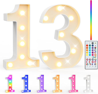 Pooqla 13th Birthday Decorations for Girls Boys, 35 Colors LED Light Up Numbers with Remote, Multicolor Marquee Numbers 13 Sign for Party Wedding Anniversary Decor 13th Birthday Gift, Number 13