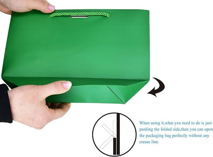 HUAPRINT Gift Bags with Handles,7.48×3.54×7.9 inches,Party Favor Bags with Bow Ribbon,12Pcs Green Paper Bags for Birthday Wedding Bridesmaid Present Celebration Holiday