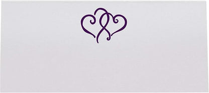 Linked Hearts Place Cards, Eggplant (Choose Color), Set of 25, Pre-cut and Scored - Wedding, Party, Dinner, and Special Events - Made in the USA