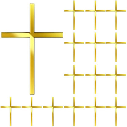Blulu 16 Pieces Baptism Cake Toppers Crossing Cupcake Toppers Gold Mirror Acrylic Cake Picks Baptism Decor Christian Decorations(Elegant Style)