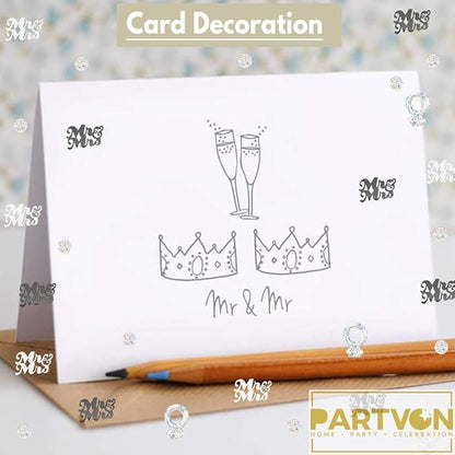 Wedding Party Table Confetti– 1.5 OZ | Mr and Mrs Diamond Ring Confetti for Wedding Shower Engagement Party Decorations I Cake Table Decor Supplies