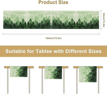 Foggy Forest Table Runner,Watercolor Wreen Misty Forest Landscape Table Runner for Kitchen Dining Table Home Party Decoration 13x36 Inch