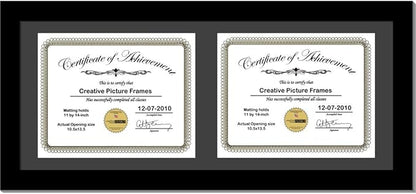 Creative Picture Frames 14X30Bk-B Black Horizontal Double Diploma Frame With 2 Opening Black Mat, Holds 2-11X14-Inch Documents With Wall Hanger