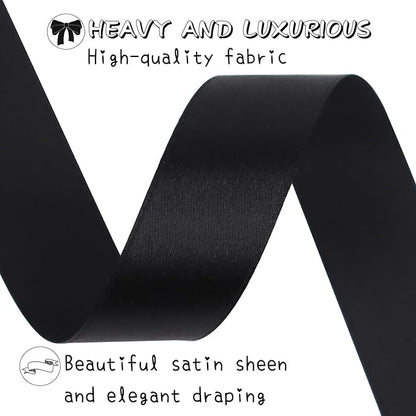 Black Solid Satin Ribbon 1 Inch 50 Yards Solid Polyester Fabric Ribbon for Gift Wrapping Wedding Christmas Baby Shower Birthday Party Decoration Handmade Immortal Flower Craft