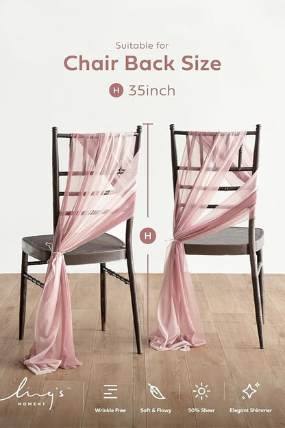 Ling's moment Wedding Chair Sashes Cover Aisle Decorations Draping Fabric Wrinkle-Free with Tie 16 Pcs Dusty Rose & Mauve for Party Ceremony Reception Floral Arrangement Banquet Outdoor Decor