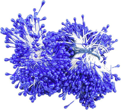 HAHIYO 700Pcs 3mm Royal Blue Pearl Double Head Flower Stamen Pistil - Handmade Artificial Pearlized Floral Pollen for Making, Scrapbook Decoration