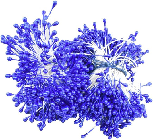 HAHIYO 700Pcs 3mm Royal Blue Pearl Double Head Flower Stamen Pistil - Handmade Artificial Pearlized Floral Pollen for Making, Scrapbook Decoration