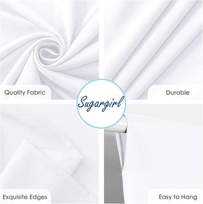 Sugargirl 10x10FT White Backdrop Curtains Polyester Photo Backdrop Drapes Curtains 2 Panels with Rod Pockets for Party Birthday Wedding Photography Home Decoration