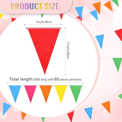 Tatuo 200 Feet Solid Pennant Banners Flags String Triangle Hanging DIY Bunting Flags Party Decorations for Grand Opening Party Banners for Kids Birthday, Shops (Mixed Colors)