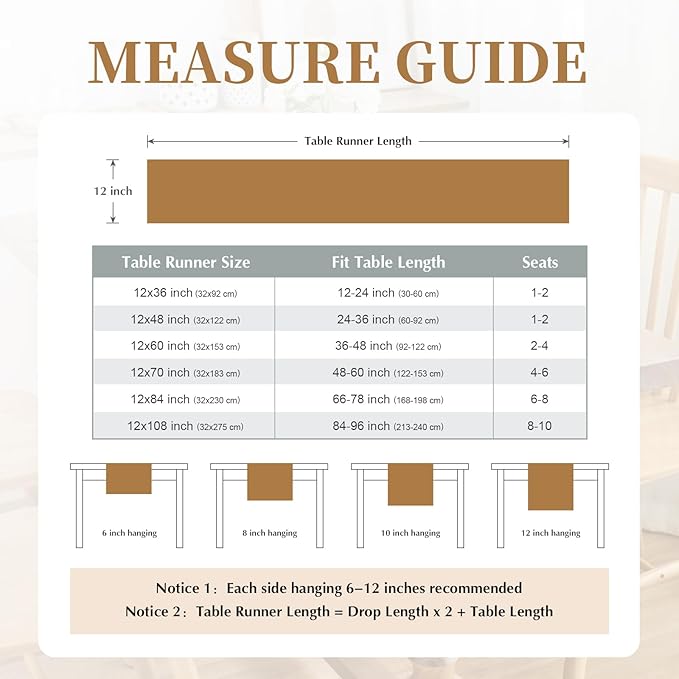 2 Pack Beige Table Runner 12 x 60 Inch Solid Color Farmhouse Runners Coffee Table Dresser for Daily Party Home Decoration