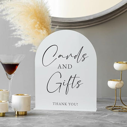 White Arch Acrylic Wedding Sign- 8"x10" Cards and Gifts Sign and Base,1/8" Thick | Modern Calligraphy Arched Acrylic Table Sign for Wedding & Event Party (Cards and Gifts, 8"x10")