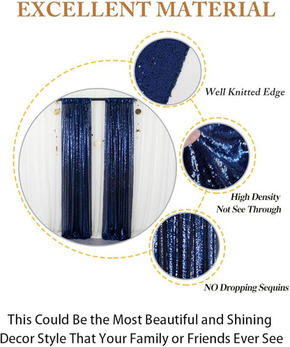 ShinyBeauty Sequin Backdrop Curtains 4 Panels Navy Blue 2FTx8FT Navy Blue Curtains Sequin Fabric Photo Backdrop Curtains Navy Blue Glitter Curtains for Party Baby Shower Backdrop Backgrounds