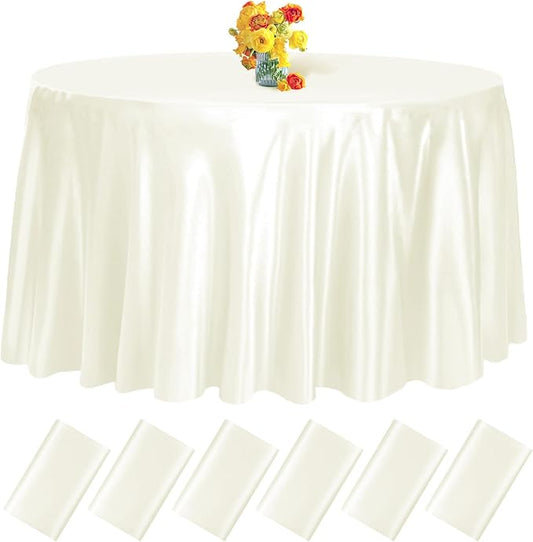 fani 6 Pack 120 Inch Ivory Round Tablecloth - Premium Silky Satin Tablecloth Overlay Smooth Fabric Table Cover Linens, Table Decoration for Wedding Party Banquet Events Restaurant Kitchen Dining