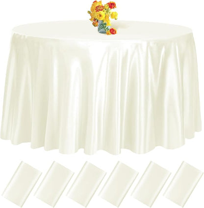 fani 6 Pack 108 Inch Ivory Round Tablecloth - Premium Silky Satin Tablecloth Overlay Smooth Fabric Table Cover Linens, Table Decoration for Wedding Party Banquet Events Restaurant Kitchen Dining
