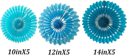 15pcs 10'' 12'' 14'' Paper Fans Decorations Round Tissue Paper Fans Hanging Paper Fans Set Party Paper Honeycomb Fans Decorations for Party Birthday Wedding Events, Green+blue