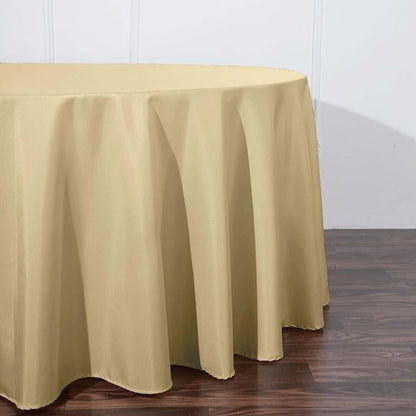 Efavormart Round Tablecloth, 120 Inch Stain & Wrinkle Resistant Washable Table Cloth, Decorative Polyester Fabric Table Cover for Banquet, Wedding, Dining - Champagne