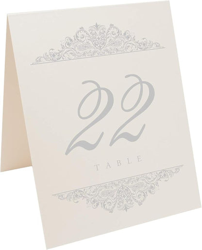 Paisley Wedding Table Numbers (Select Color/Quantity), Champagne, Silver, 1-15, Double Sided, Tent or Use in a Stand, Great for Parties & Restaurants - Made in the USA