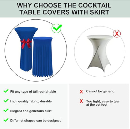 Cocktail Table Covers - 2 Pack 24"x 43" Royal Blue Cocktail Table Tablecloth with Natural Wavy Round Skirt for Bar Wedding Party Banquet