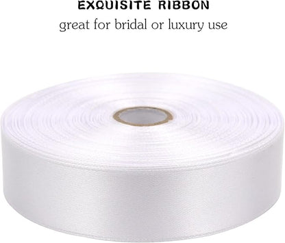 White Solid Satin Ribbon 1 Inch 50 Yards Solid Polyester Fabric Ribbon for Gift Wrapping Wedding Christmas Baby Shower Birthday Party Decoration Handmade Immortal Flower Craft