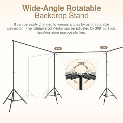EMART Backdrop Stand, 30x7ft(WxH) Large Adjustable Background Support System with 308° Angle Rotatable Connector, 12 Clamps, 4 Sandbags and Carry Bag for Paties, Wedding, Photography Studio, Video