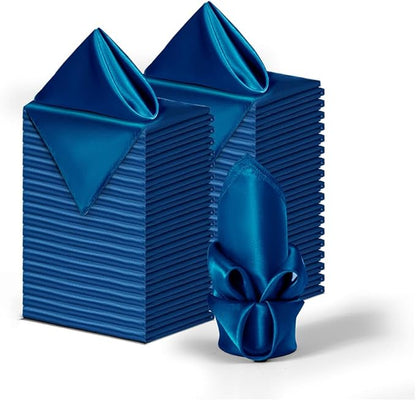 36 Pack Square Satin Dinner Napkins, 16x16 Inches Silky Soft Smooth Table Cloth Napkins for Restaurant Weddings Banquet Party Decoration, Royal Blue