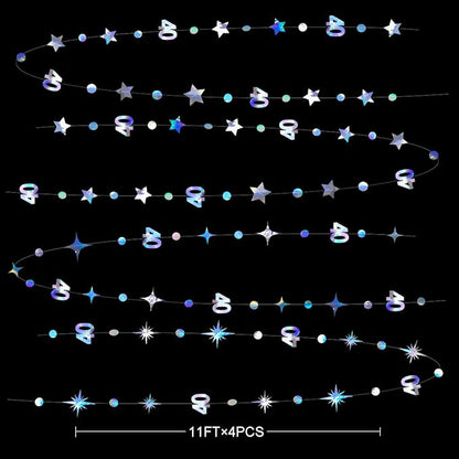 Iridescent 40th Birthday Decorations Number 40 Circle Dot Twinkle Star Garland Metallic Hanging Streamer Bunting Banner Backdrop for Women Mens 40 Year Old Birthday Forty Anniversary Party Supplies